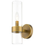 Z-Lite - Z-Lite 4008-1S-RB Datus 1 Light Wall Sconce in Rubbed Brass - A warm rubbed brass metal frame offers a hint of drama to this distinctive Datus one-light wall sconce. Contemporary vibes infuse an easy-living attitude with prominence in a sleek design featuring a slender clear glass cylinder shade mounted to a gorgeous rubbed brass finish solid steel frame and mount. Bring ambient lighting to a hallway, bath space, or main living area with this sconce with a minimalist yet impressionable flavor.