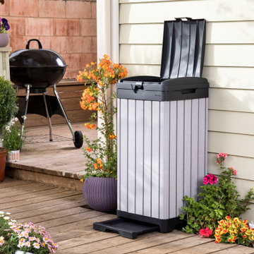 Keter Rockford Duotech Outdoor Plastic Resin Trash Can, Grey