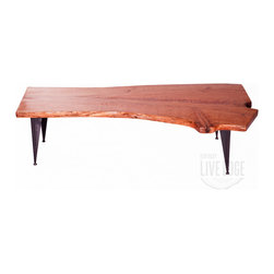 Cherry Crotch Coffee Table On Tapered Iron Legs - Coffee Tables