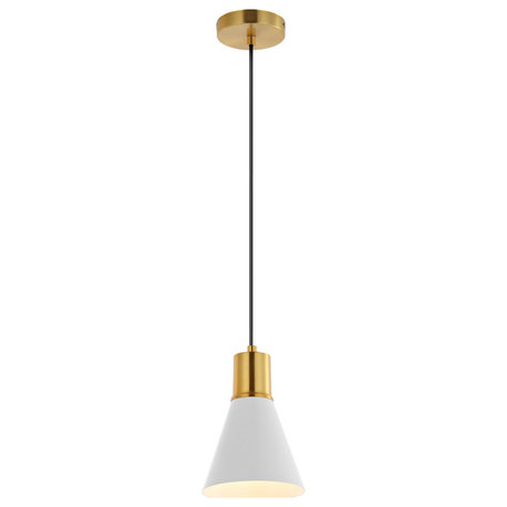 Apollo Metal LED Pendant, Black, Brass Gold, White/Brass Gold, Width: 6.00"