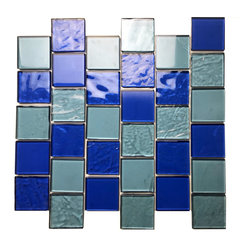 GBM Manufacturing - Landscape 2"x2" Textured Glass Square Mosaic Tile,Horizon Blue, Set of 12 - Mosaic Tile