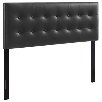 Emily Queen Tufted Faux Leather Headboard, Black