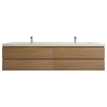 BTO 84" Wall Mounted Bath Vanity With Reinforced Acrylic Sink, Double Sink, Rose Wood