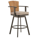 Armen Living - Hazel Outdoor Patio Swivel Counter Stool, Aluminum Teak Wood/Brown Cushion - Introducing the Hazel Outdoor Patio Swivel Bar or Counter Stool  an exquisite fusion of contemporary design and natural beauty meticulously crafted to elevate your outdoor entertaining space. This versatile stool seamlessly combines the sleek appeal of aluminum with the timeless elegance of teak wood accents and plush cushions, creating a sophisticated and enduring piece of outdoor furniture. Crafted with precision, the Hazel Outdoor Patio Swivel Stool boasts a sturdy aluminum frame, ensuring both durability and a modern aesthetic that effortlessly complements your outdoor setting. Available in both 26-inch and 30-inch heights, this stool caters to both bar and counter heights, providing flexibility to suit your specific needs. The water-resistant and UV-resistant features of the Hazel Stool make it a resilient choice for your outdoor space. The solution-dyed acrylic fabric ensures vibrant colors and resistance to fading, offering lasting beauty in the face of changing weather conditions. Whether under the sun's warmth or facing unexpected rain, this stool stands as a steadfast and stylish seating solution for your patio or outdoor bar area. The teak wood accents introduce a touch of natural warmth and sophistication to the design, creating a harmonious contrast with the sleek aluminum frame. Paired with hook and loop removable cushions, the Hazel Swivel Stool invites you to relax in both style and comfort, providing an inviting seating option for outdoor gatherings. Whether you're enjoying a refreshing drink at the bar or a casual meal at the counter, the swivel feature of the Hazel Stool enhances mobility and social interaction, ensuring you can effortlessly engage with your surroundings. Elevate your outdoor entertaining experience with the Hazel Outdoor Patio Swivel Bar or Counter Stool in Aluminum. Its distinctive design not only enriches your patio but also provides a durable and stylish addition to your outdoor furniture ensemble.
