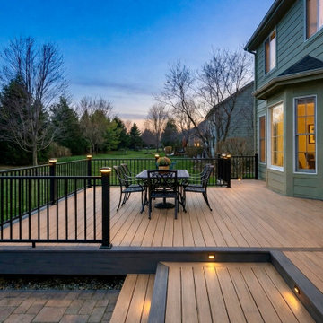 Trex Composite Deck with Black Aluminum Railings and Step Lighting in Rochester