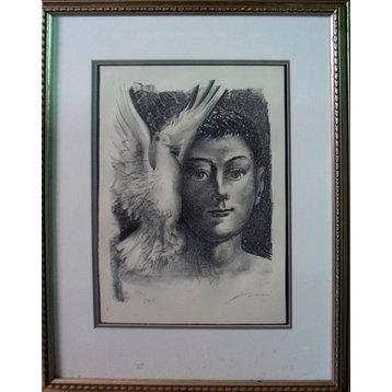 Aaron Esler "Face With Dove" Signed Lithograph Art
