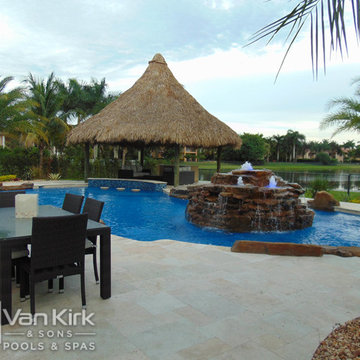 Tiki Hut and Rock Waterfall with Wet Edge Spa in Davie, Florida