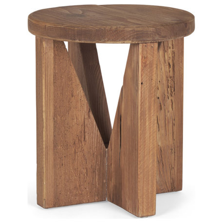 Tahlia Round Natural Brown Wood With Angled Legs Stool