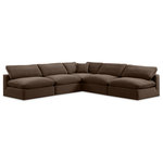 Meridian Furniture - Comfy Upholstered L-Shaped Modular Sectional, Brown, 5-Piece: 4 Armless Chair, 1 Corner Chair, Velvet - Give your space a whole new look with this brown Comfy velvet sectional. This handsome sectional fits nicely with other items in the Comfy collection and is a versatile seating option designed for adaptability, comfort and style. Wrapped in rich brown durable velvet upholstery, this sectional offers a plush embrace of overstuffed down feather cushions, carefully crafted to deliver the highest level of comfort. The perfect seat for creating an oasis for relaxation, this sectional has thick foam surrounding its frame for added support and coziness.