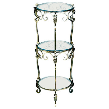 3 Tier Iron Acanthus Leaf Table With Beveled Glass, Bronze