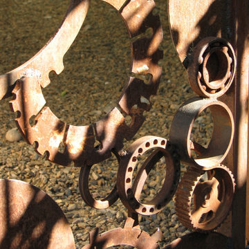 Contemporary Entry, Water Feature, Sculptural Gates, Sculptural Railing
