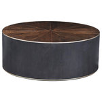 Four Hands Furniture - Perry Coffee Table - Bring on the drama. A deep brown oak top is cut in a starburst texture, framed by deep ebony sides, and encircled by bright brass rings.
