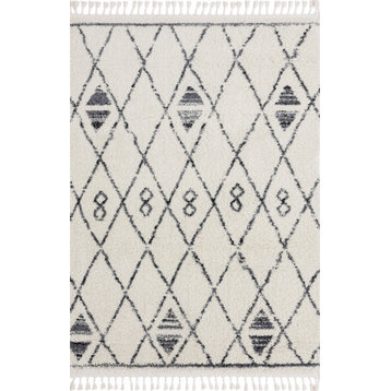 Abani Willow WIL160A Moroccan Shag Cross-Cross Area Rug, Ivory, 5'3"x7'6"