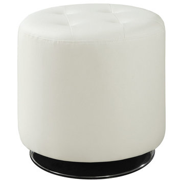 Round Leatherette Upholstered Ottoman, White