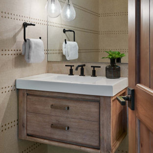 75 Beautiful Rustic Powder Room With Solid Surface Countertops