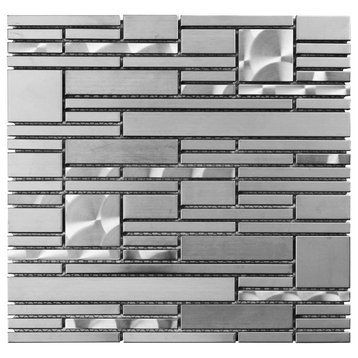 Brushed Nickel Jeweling Stainless Steel Blends Mosaic Tile, 12"x12", Set of 10