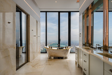 Bathroom - large modern master bathroom idea in New York