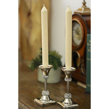 Classic Touch Stainless Steel Jeweled Small Candle Holder, 5.5"H