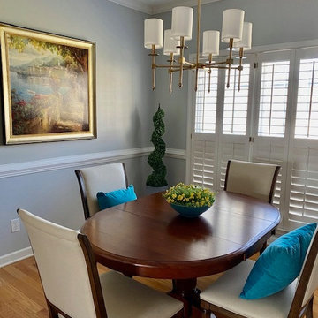 Transitional Gray and Turquoise Dining Room