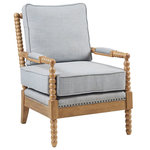 Olliix - Madison Park Accent Chair Padded Arm Rest Farmhouse Style Chair Light Grey, Light Blue - This accent chair is upholstered in a dusty blue fabric that creates a timeless look. A bronze nail head trim and padded arm rests add the perfect touches to the design. The solid wood legs feature a camel oak wood finish to complement the rich upholstery. Beautifully designed, this accent chair offers the perfect touch to elevate your living space.