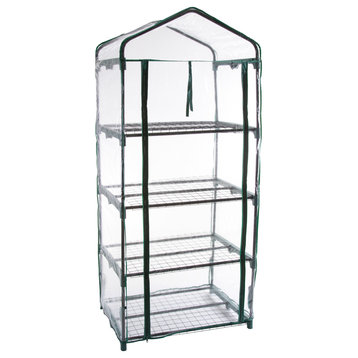 4-Tier Plant Shelf - Outdoor Greenhouse with Zippered Cover and Metal Shelves