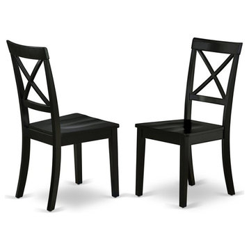 East West Furniture Boston 11" Wood Dining Chairs in Black (Set of 2)