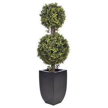 Artificial Double Ball Boxwood Topiary in Black Zinc