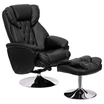 Flash Furniture Transitional Recliner and Ottoman in Black
