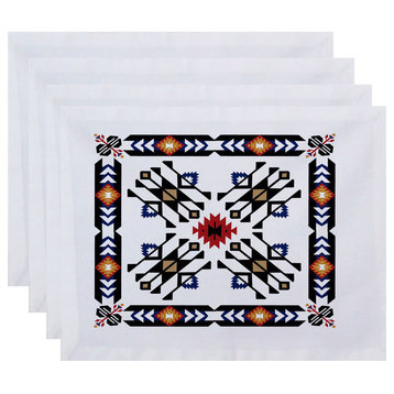 18"x14" Jodhpur Border 4, Geometric Print Placemat, Navy Blue, Set of 4