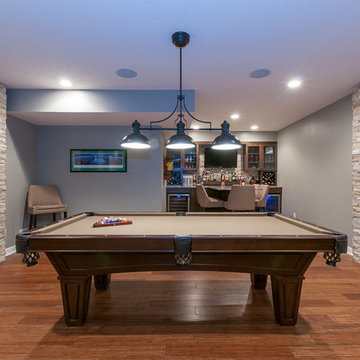 Basement Bar & Entertainment in Thorton Maple Saddle with pool table
