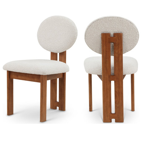 Napa Boucle Fabric Dining Chair, Set of 2, Cream, Walnut Finish