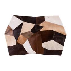 Modern Cowhide Patchwork Area Rug, Handmade, Hair-on-Hide, 5'10"x3'7" - Area Rugs