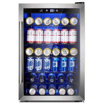 Beverage Refrigerator Cooler 145 Can Mini Fridge Glass Door for Soda Beer or W