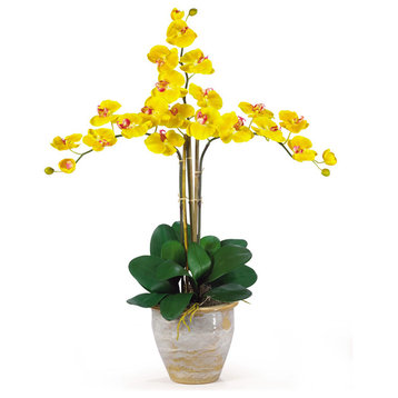 Triple Stem Phalaenopsis Silk Orchid Arrangement, Gold