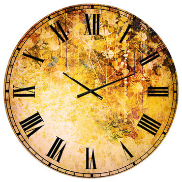 White Flowers and Soft Color Leaves Floral Metal Clock, 36x36