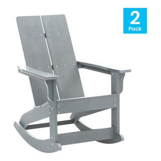Finn Modern All-Weather 2-Slat Poly Resin Rocking Adirondack Chair with ...