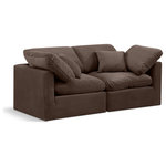 Meridian Furniture - Indulge Upholstered Modular Sofa, Brown, 2-Piece: 2 Corner Chair, Down Stuffed Velvet - Experience ultimate comfort and style with our brown velvet Indulge Sofa. The luxurious velvet will elevate the aesthetic of any room. This sofa provides ample space for you to relax while its modular build offers the option of unlimited configurations. Whether you're looking to add a stylish element to your living room or a comfortable seating option to your bedroom, this sofa is the perfect choice.