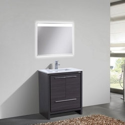 30 inch Gray Oak Modern Bathroom Vanity with White Quartz Countertop - Bathroom Vanities And Sink Consoles
