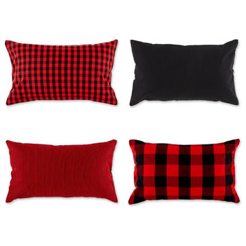 DII 12x20" Modern Cotton Assorted Pillow Cover in Red/Black (Set of 4)
