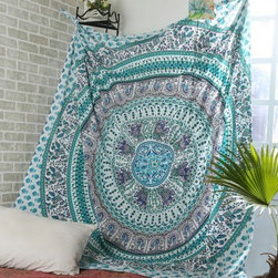 Cotton Green Printed Mandala Tapestry - Tapestries