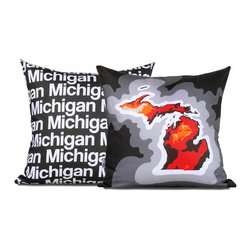 Michigan Map Pillow, Charcoal - Decorative Pillows