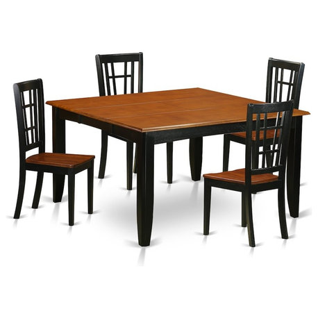 5-Piece Dining Room Set, Table, 4 Wooden Chairs Without Cushion