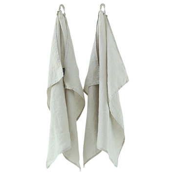 Set of 2 Stone Washed Linen Tea Towels Silver