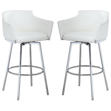 Home Square 36.4" Modern Memory Swivel Counter Stool in White - Set of 2