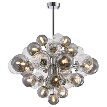 Modern Tiered Smoky Glass Bubble Chandelier, 18 Lights