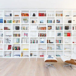 Telescoping Rolling Library Ladder with Custom White Finish - Storage And Organization
