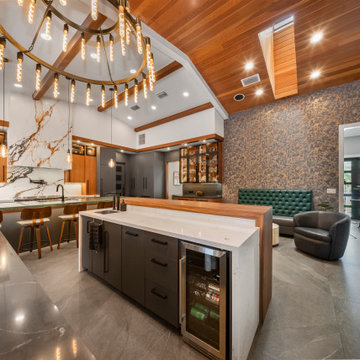Green Quartz Island & Marble Slab Statement Wall