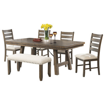 Dex 7-Piece Dining Set, Table, 4 Ladder Side Chairs and Bench