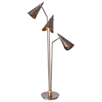 Mid Century Modern Adjustable Cone Shade Floor Lamp 3 Light Arm Minimalist