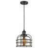 Large Bell 1-Light LED Cage Pendant, Matte Black, Glass: Silver Mercury